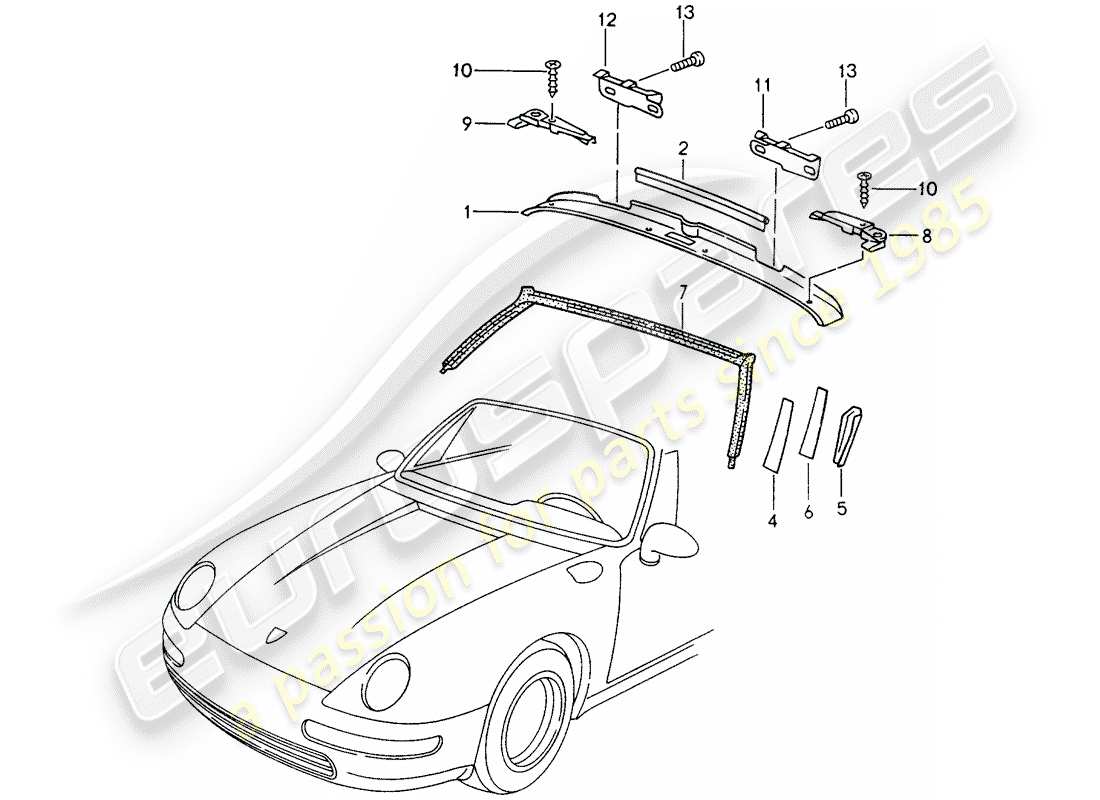 porsche 1996 (993) windshield frame - accessories part diagram