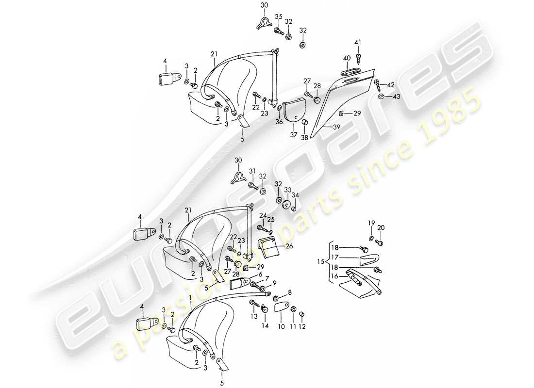 porsche 1968 (911/912) seat belt - d - mj 1969>> parts diagram