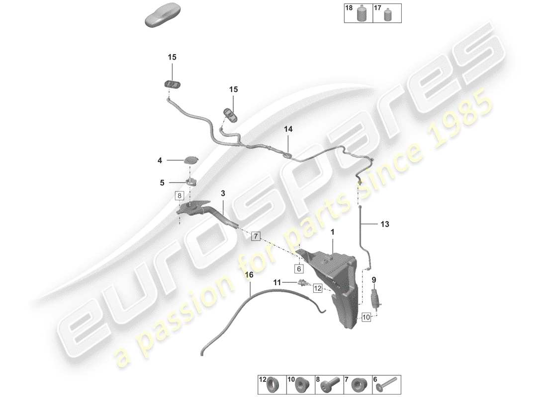 porsche 2020 (992-1) windscreen washer system parts diagram