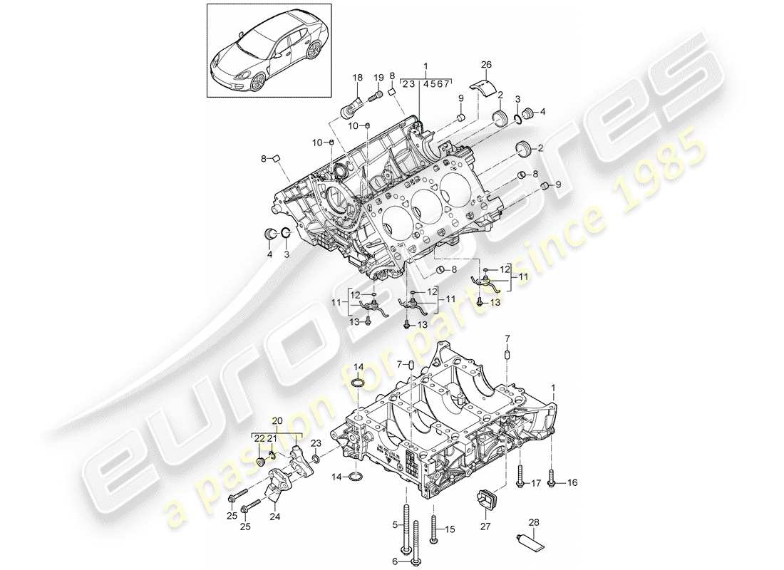 porsche 2010 (panamera 970) crankcase housing individual parts part diagram