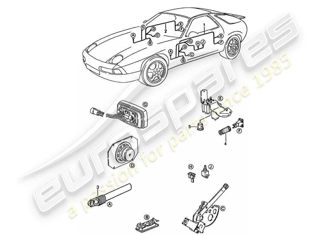 porsche 1993 (928) harness - door parts diagram