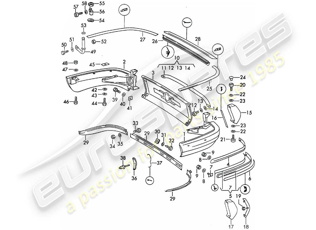 porsche 1965 (911/912) bumper - d - mj 1969>> part diagram