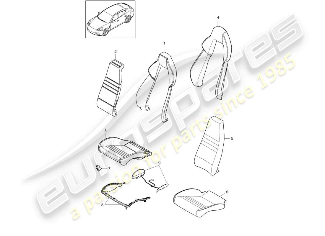 porsche 2015 (panamera 970) foam part seat and backrest cover sports seat part diagram