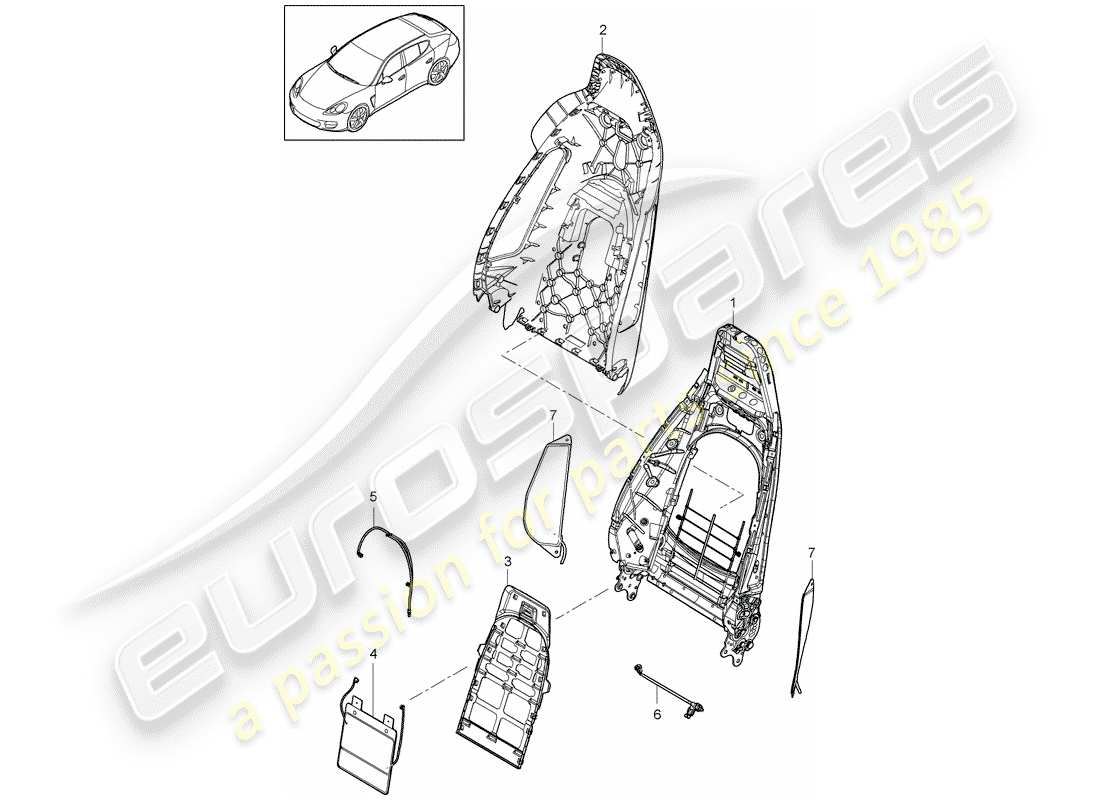 porsche 2013 (panamera 970) backrest shell backrest frame sports seat part diagram