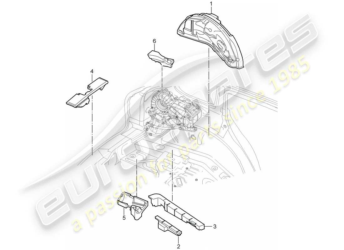 porsche 2009 (cayenne e1 9pa) sound absorber for luggage compartment floor luggage compartment parts diagram