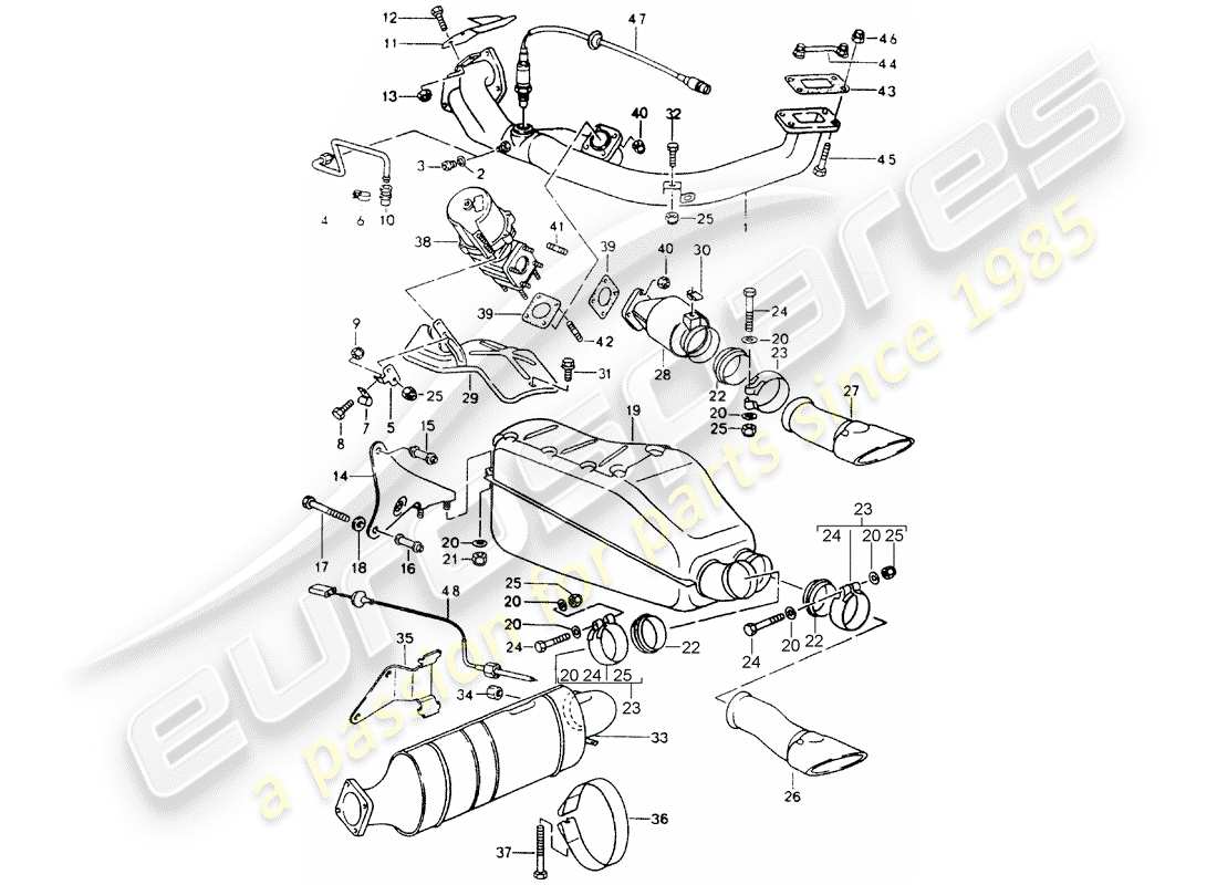 porsche 1994 (964) exhaust system parts diagram