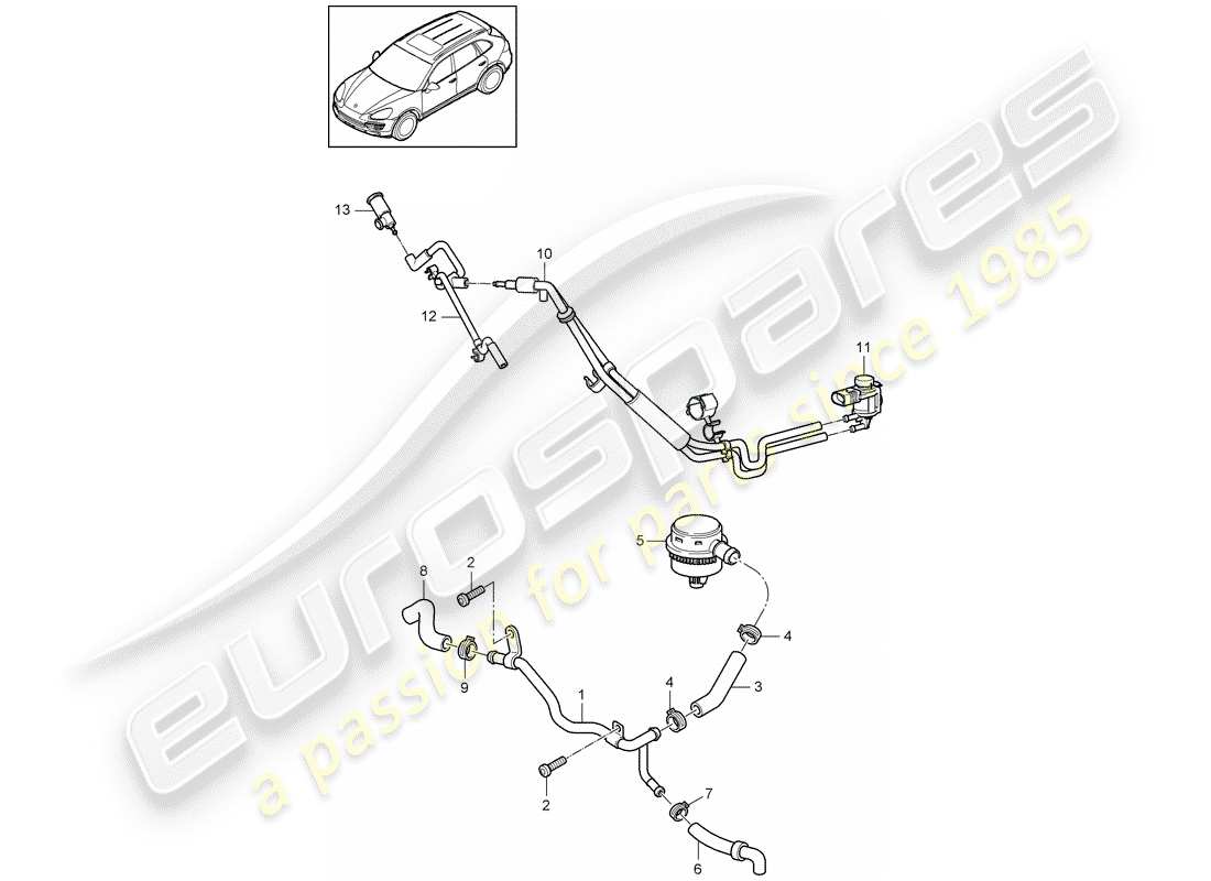 porsche 2013 (cayenne e2 92a) crankcase housing ventilation vacuum line part diagram