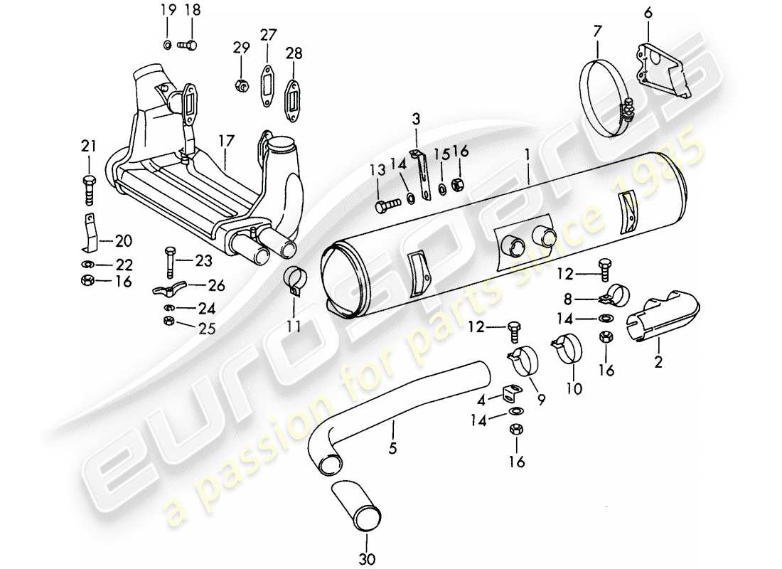 porsche 1969 (911/912) exhaust system - for - (d) + (s) part diagram