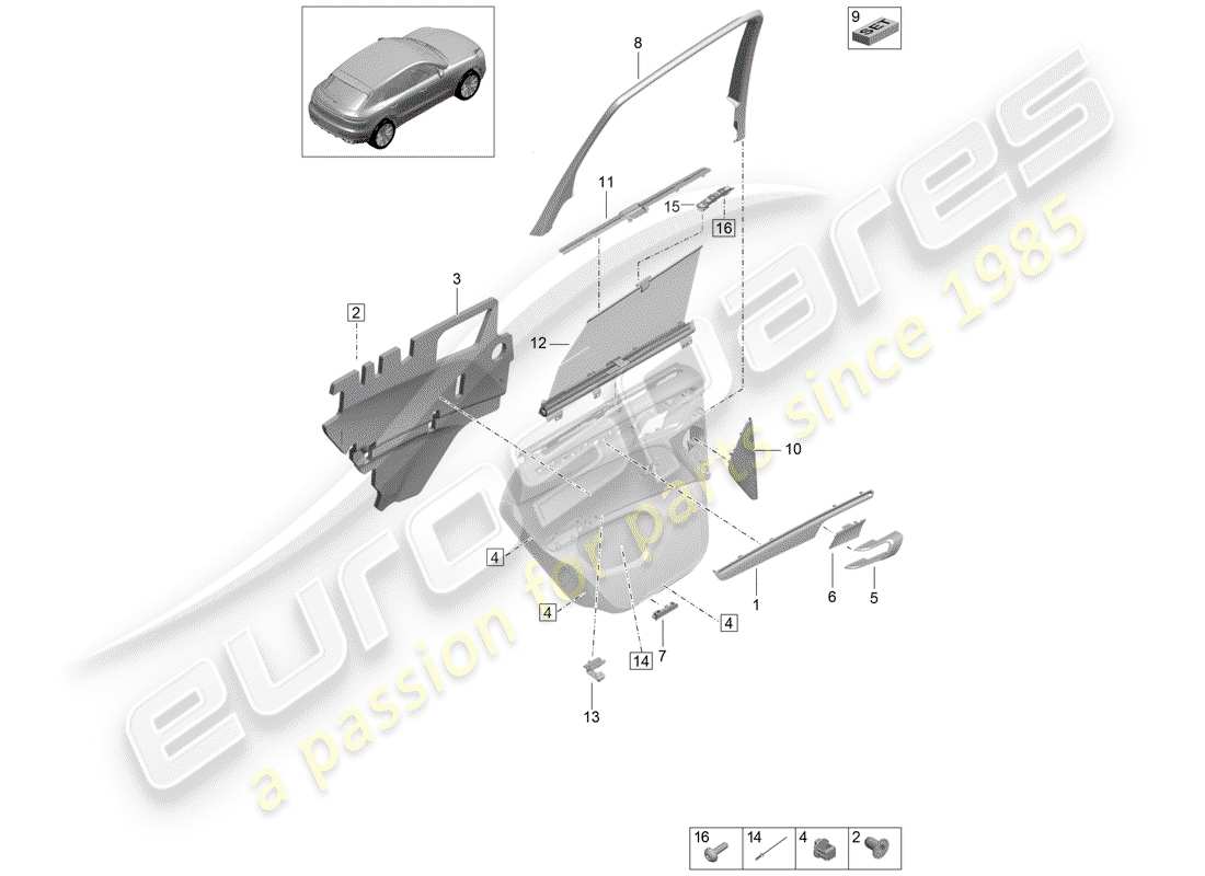 porsche 2019 (macan) accessories rear door panel part diagram