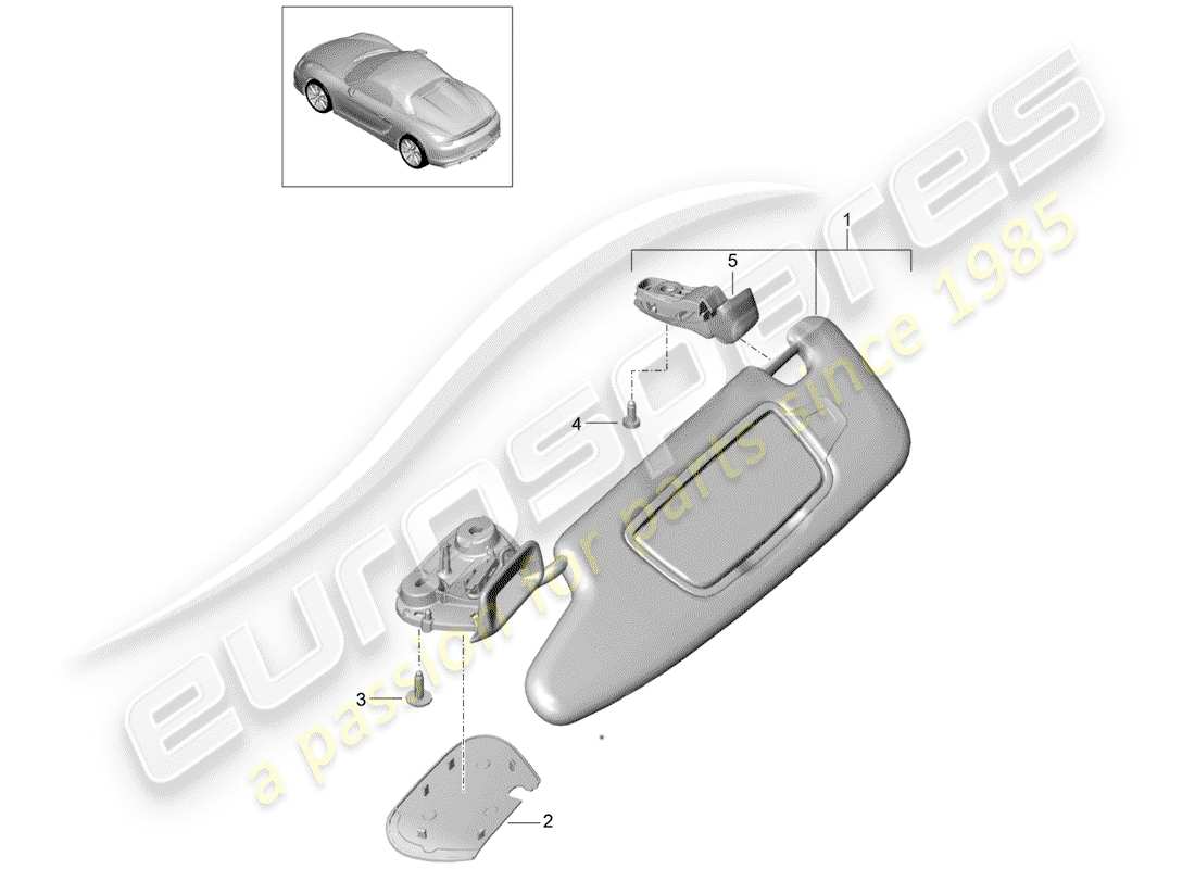porsche 2016 (981 boxster spyder) sun vizors leather alcantara parts diagram