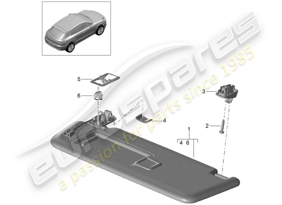 porsche 2019 (macan) sun vizors part diagram