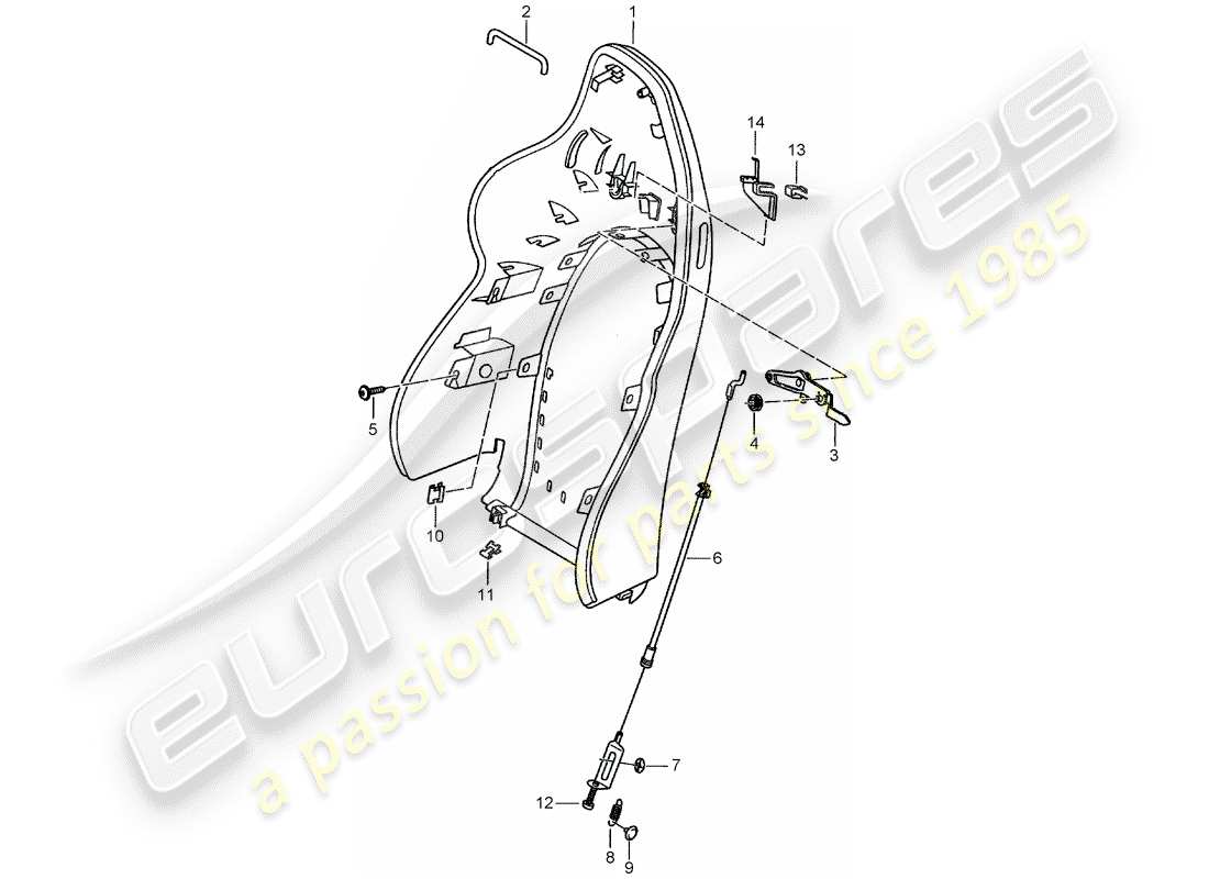 porsche 2000 (996) backrest shell - sports seat part diagram