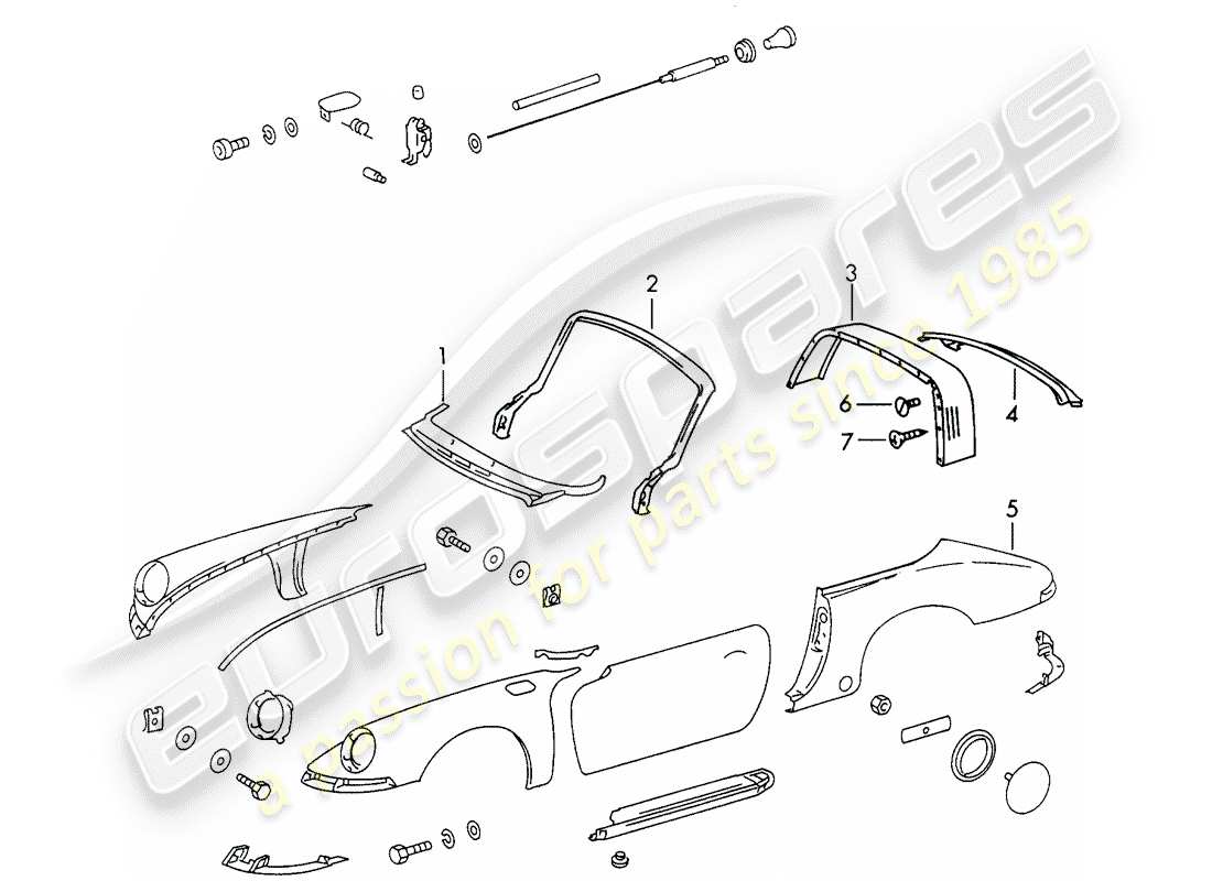 porsche 1968 (911/912) exterior panelling parts diagram