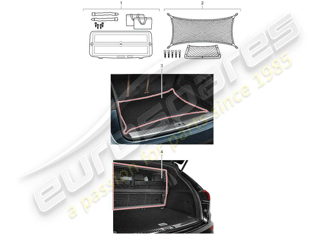 porsche 2019 (tequipment cayenne) cargo net parts diagram