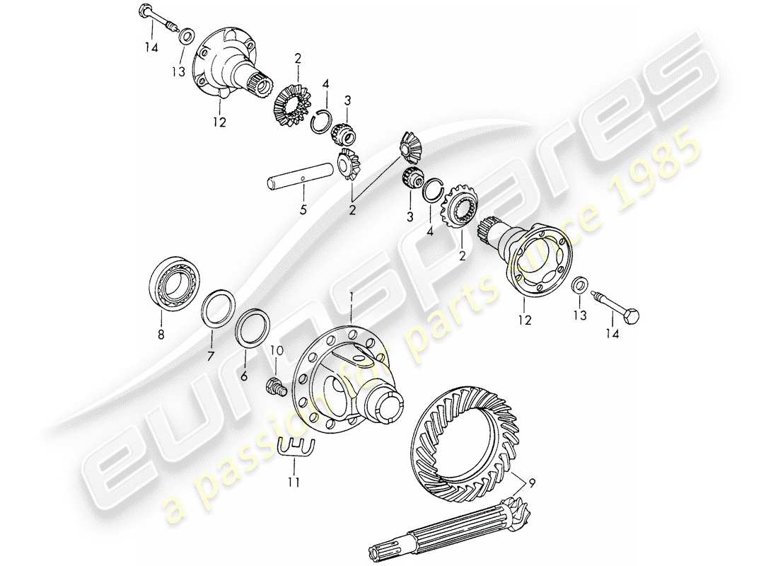 porsche 1969 (911/912) differential - with: - chilled casting - or - die casting - housing - d - mj 1969>> - mj 1969 part diagram