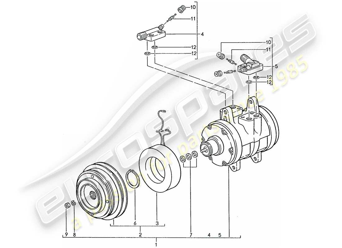 porsche 1988 (928) air conditioner - compressor parts diagram