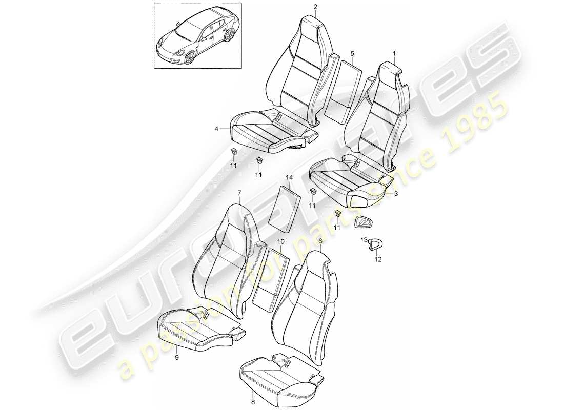 porsche 2014 (panamera 970) seat and backrest cover premium foam part comfort seat part diagram