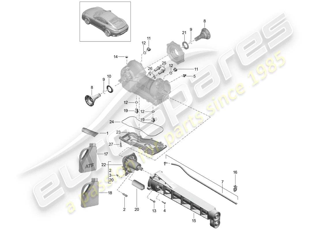 porsche 2014 (991-1 turbo) front axle differential individual parts part diagram