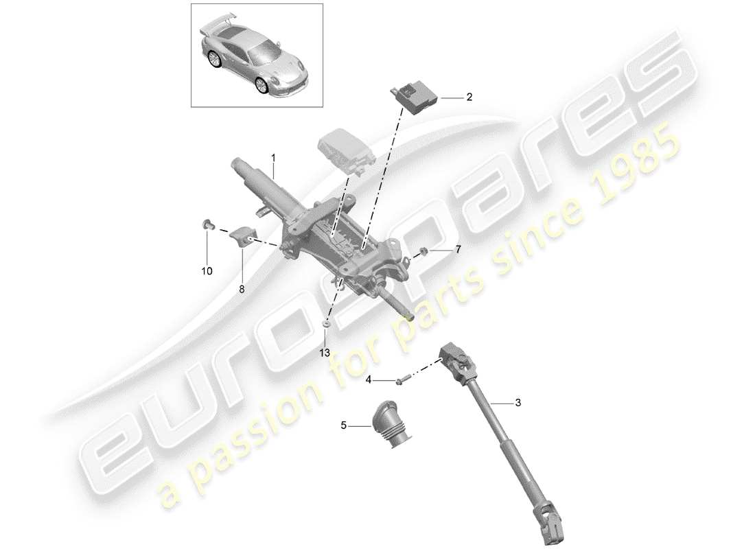 porsche 2015 (991-1 turbo) steering column intermediate steering shaft part diagram