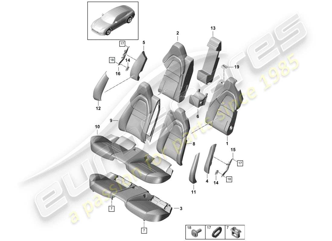 porsche 2020 (panamera 971-1) seat rear comfort seat comfort version foam part backrest covers seat covers part diagram