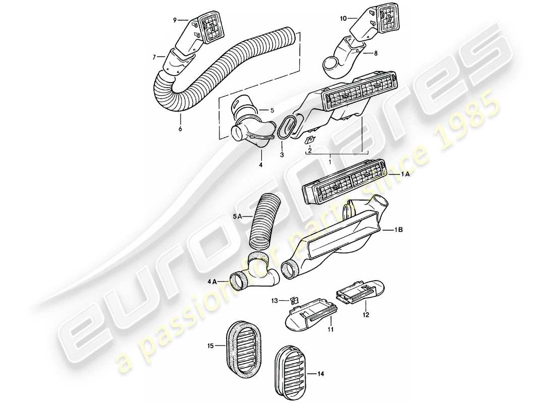 porsche 1984 (924) air vent - air hose - f >> 92-cn402 197 - f >> 93-cn100 305 - f >> 93-bn700 450 part diagram