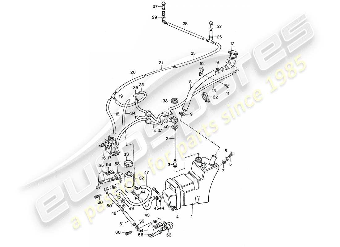 porsche 911 (1975) windshield washer unit - together with - headlight washer system part diagram