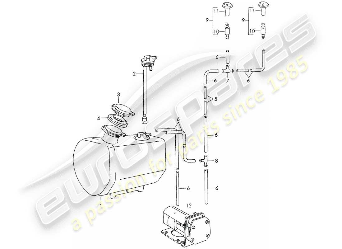 porsche 1971 (911) windshield washer unit part diagram