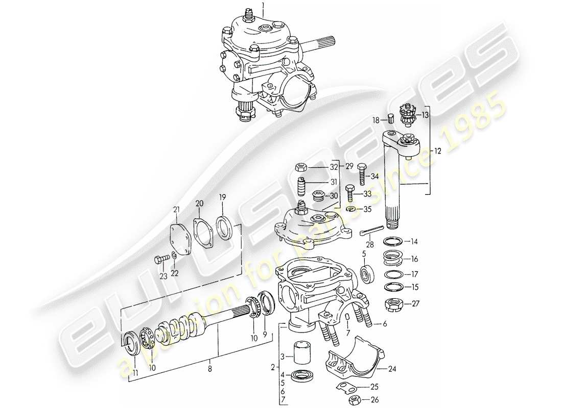 porsche 356/356a (1955) steering gear - f 101 693 >> - f 61 893 >> - f 83 792 >> part diagram