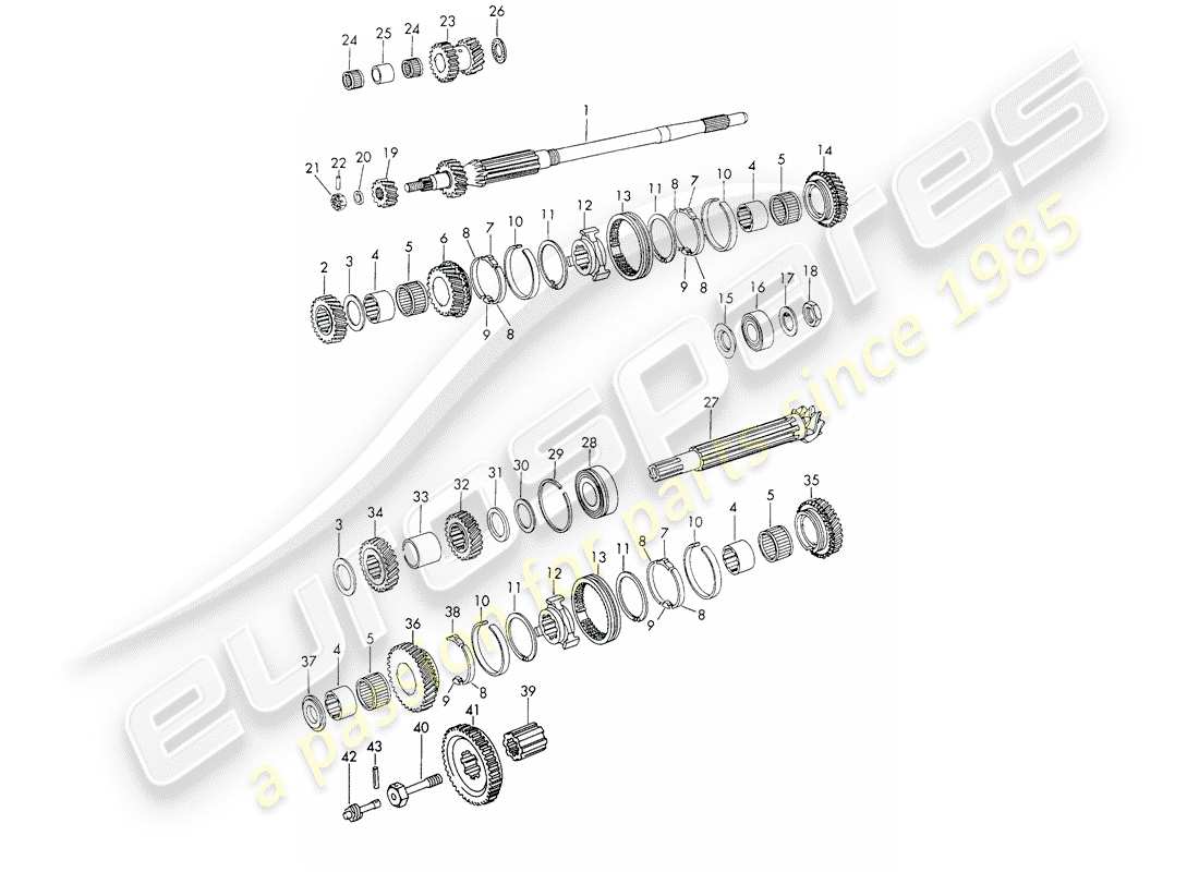 porsche 1967 (911/912) gears and shafts - 4-speed - transmission parts diagram