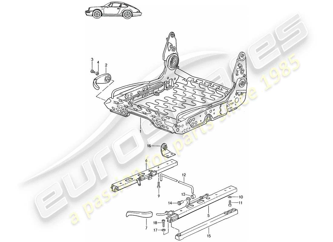 a part diagram from the porsche 1992 (seats for 944/968/911/928) parts catalogue