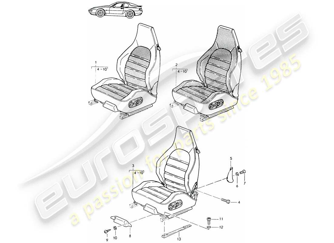 a part diagram from the porsche 1992 (seats for 944/968/911/928) parts catalogue