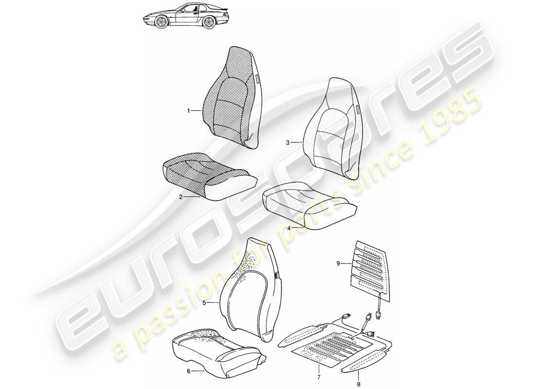 a part diagram from the porsche 1992 (seats for 944/968/911/928) parts catalogue