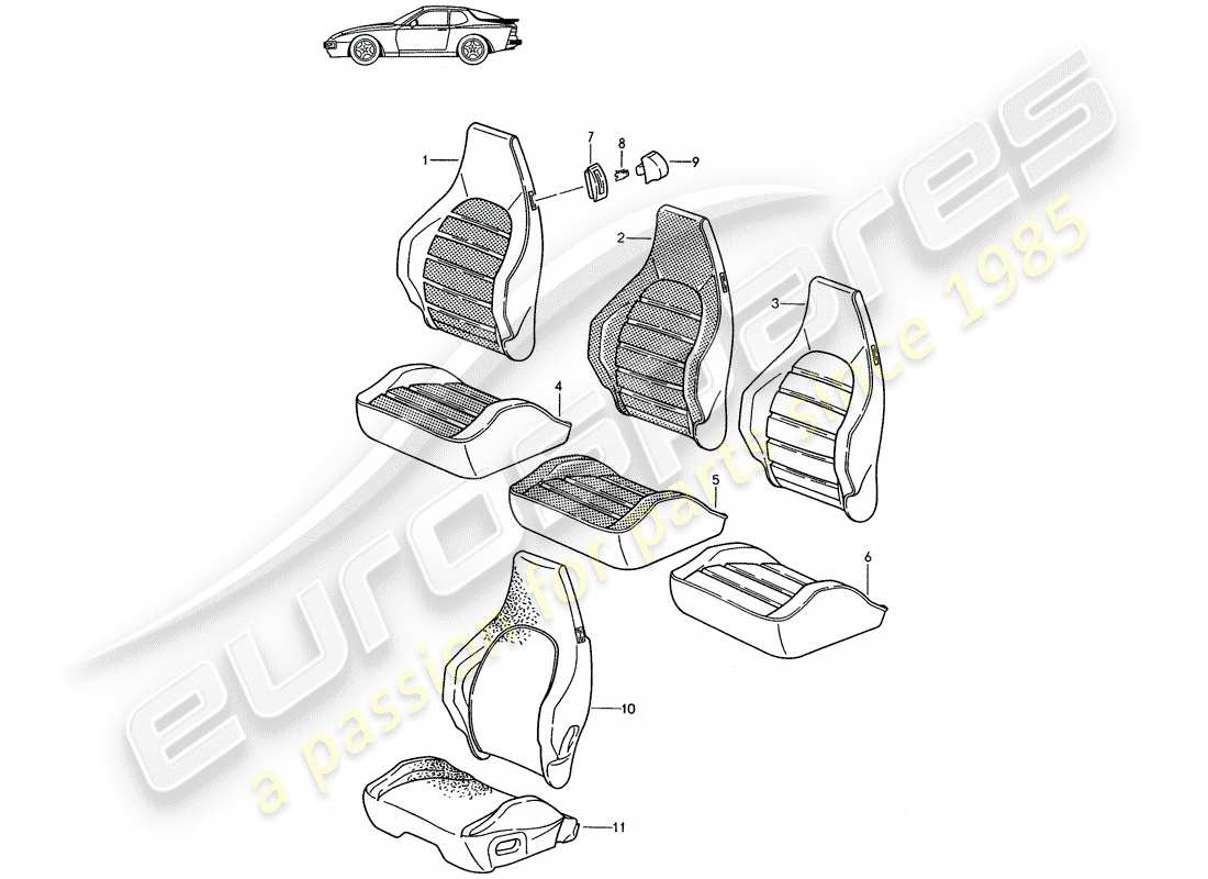 a part diagram from the porsche 1990 (seats for 944/968/911/928) parts catalogue