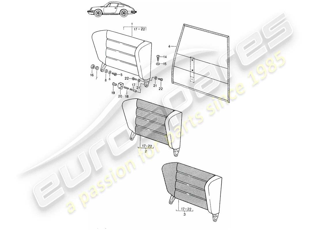 a part diagram from the porsche 1987 (seats for 944/968/911/928) parts catalogue
