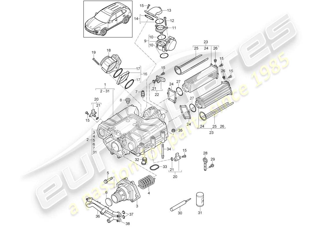 a part diagram from the porsche 2015 (cayenne e2 92a) parts catalogue