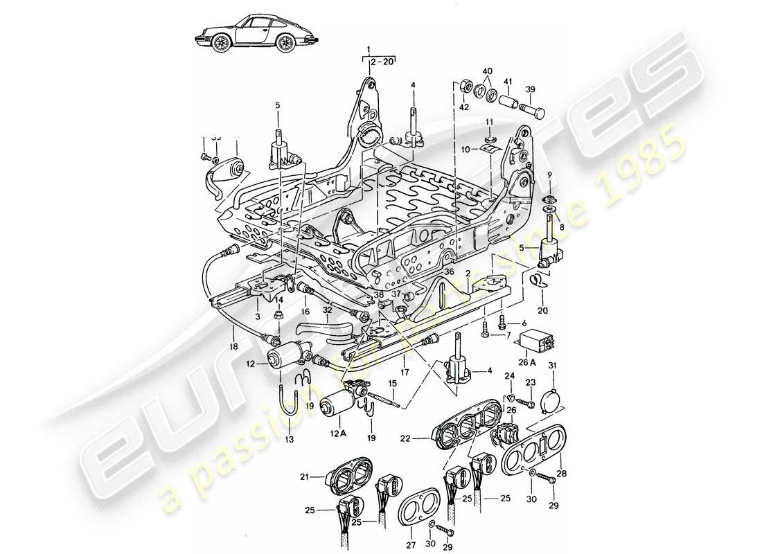 a part diagram from the porsche 1997 (seats for 944/968/911/928) parts catalogue