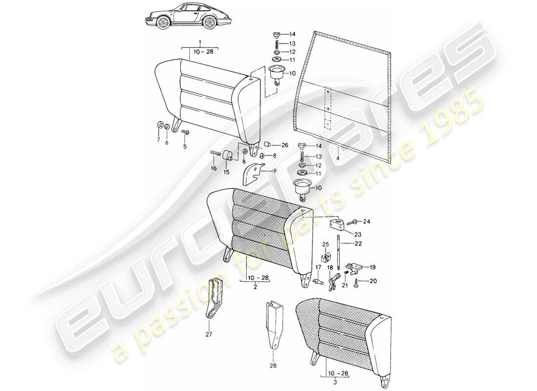 a part diagram from the porsche 1994 (seats for 944/968/911/928) parts catalogue
