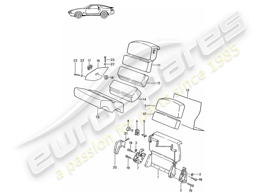 a part diagram from the porsche 1993 (seats for 944/968/911/928) parts catalogue