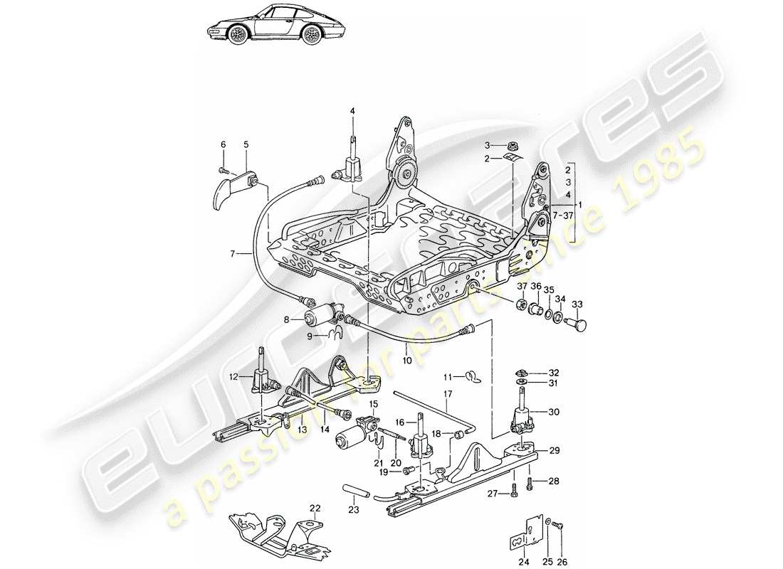 a part diagram from the porsche 1997 (seats for 944/968/911/928) parts catalogue