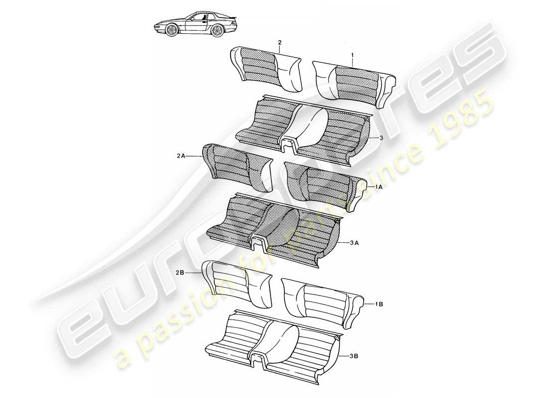 a part diagram from the porsche 1991 (seats for 944/968/911/928) parts catalogue