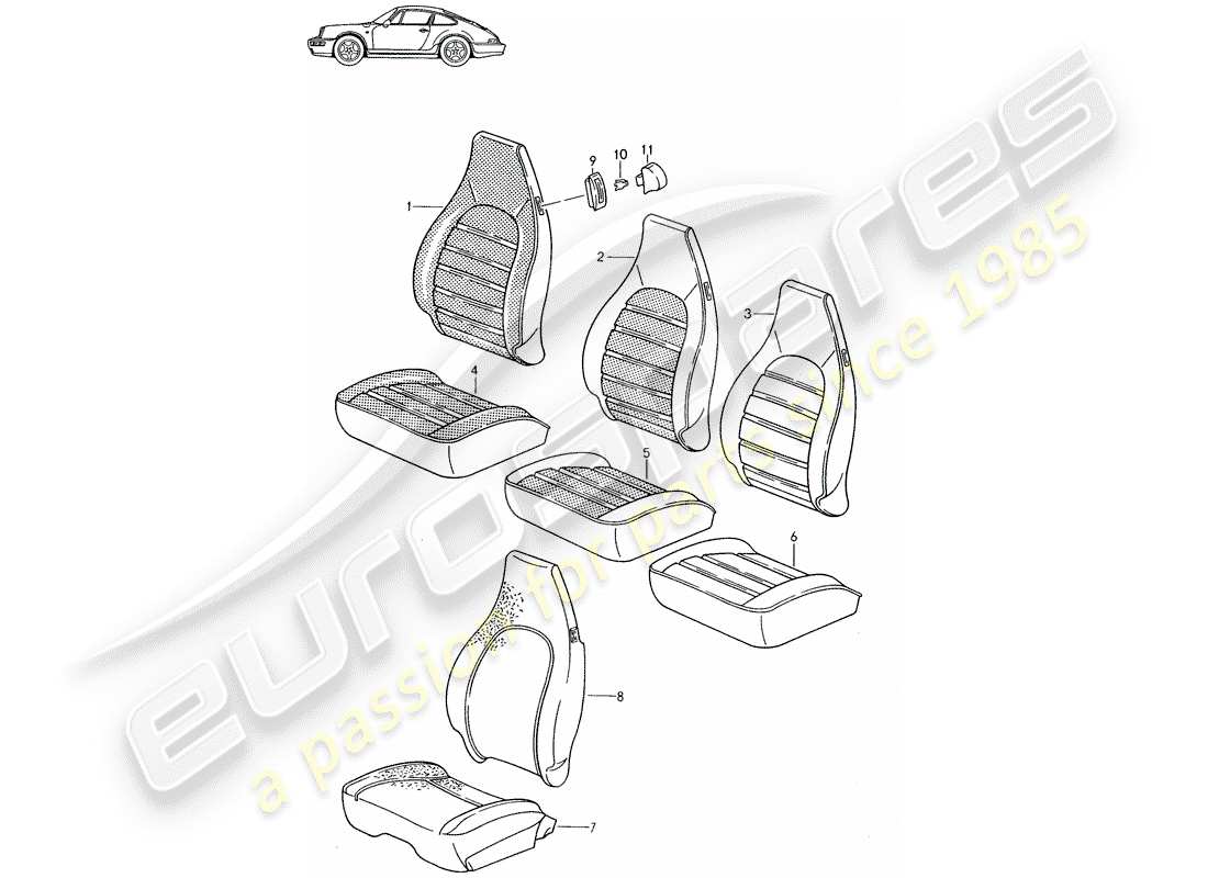 a part diagram from the porsche 1998 (seats for 944/968/911/928) parts catalogue