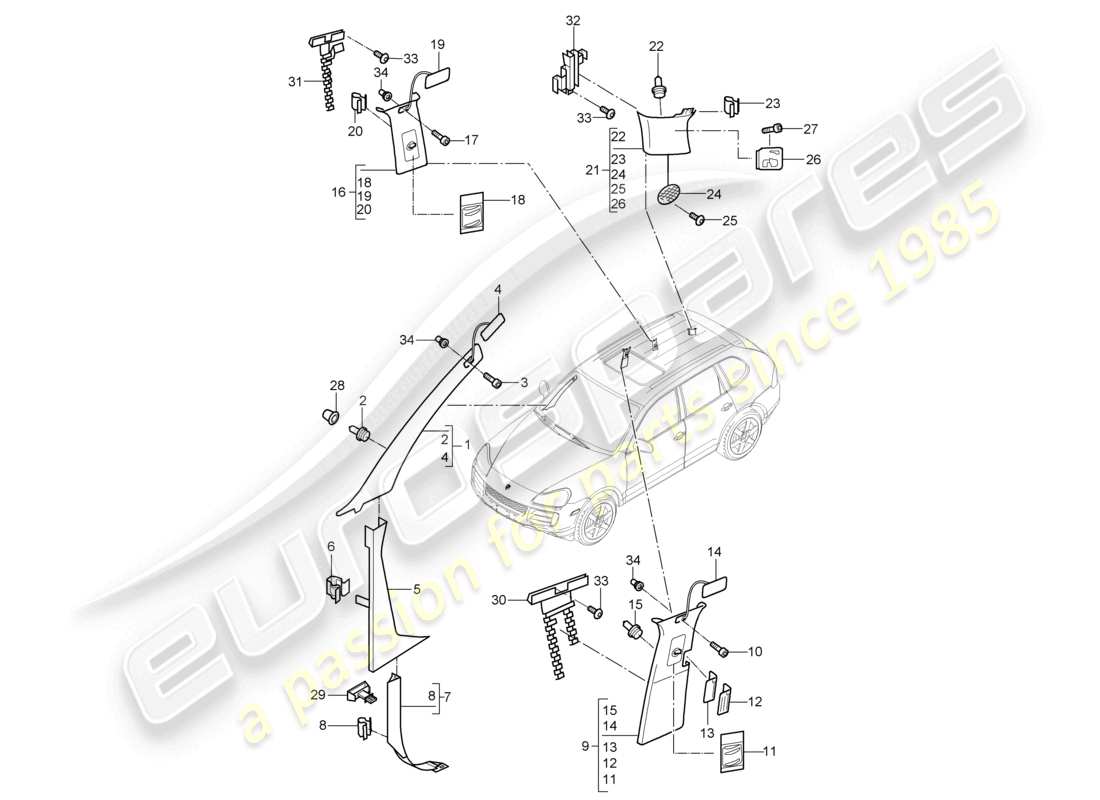 a part diagram from the porsche 2009 (cayenne e1 9pa) parts catalogue