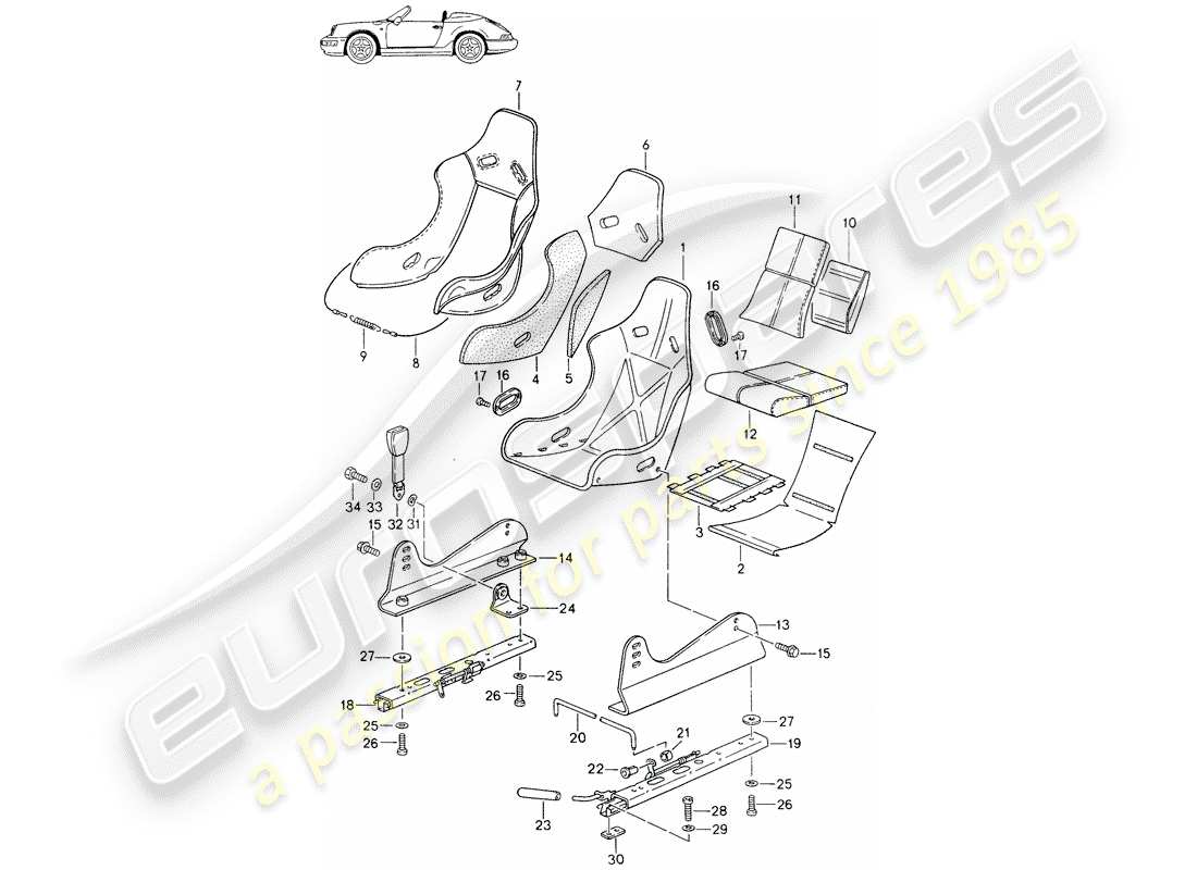 a part diagram from the porsche 1997 (seats for 944/968/911/928) parts catalogue