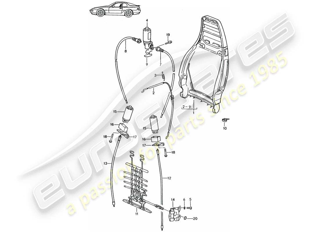 a part diagram from the porsche 1995 (seats for 944/968/911/928) parts catalogue