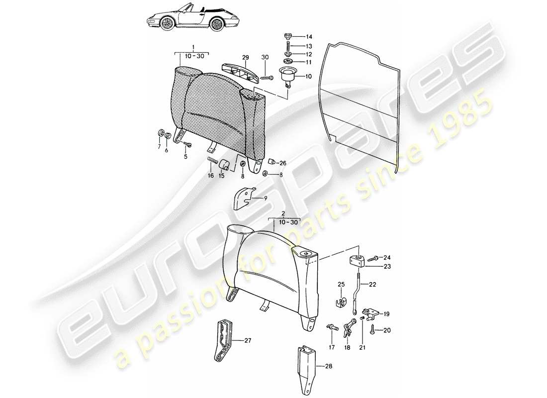 a part diagram from the porsche 1998 (seats for 944/968/911/928) parts catalogue