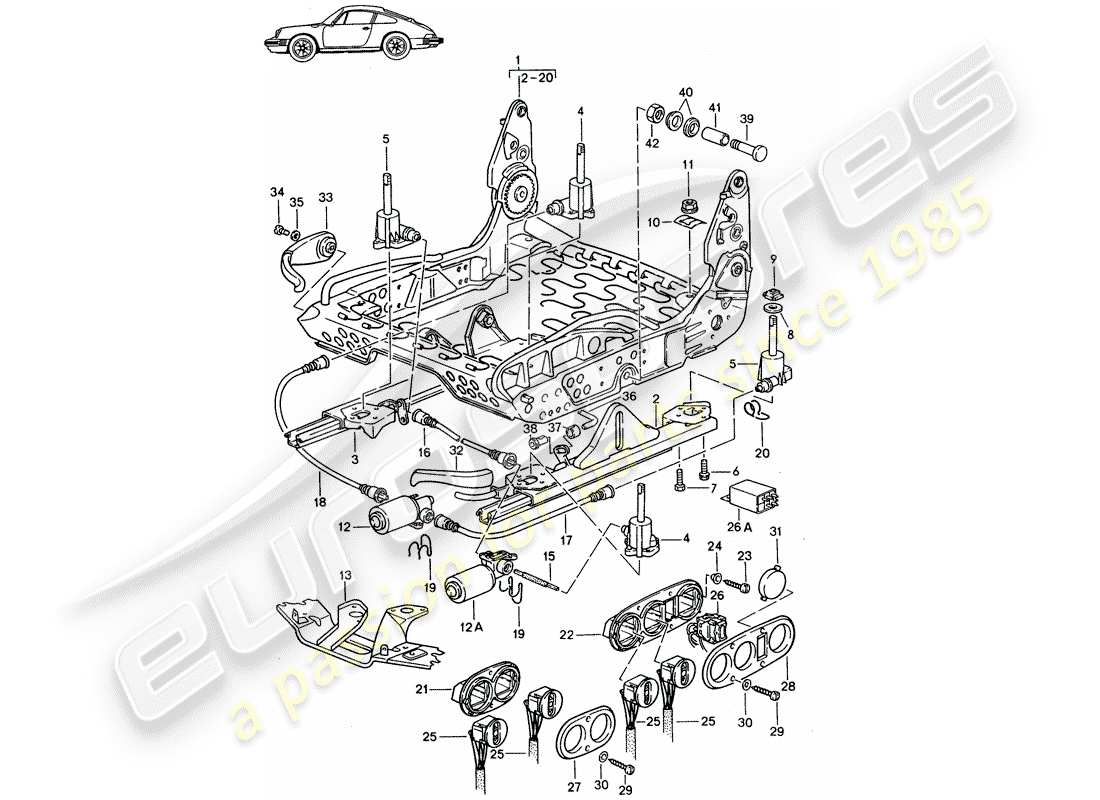 a part diagram from the porsche 1996 (seats for 944/968/911/928) parts catalogue