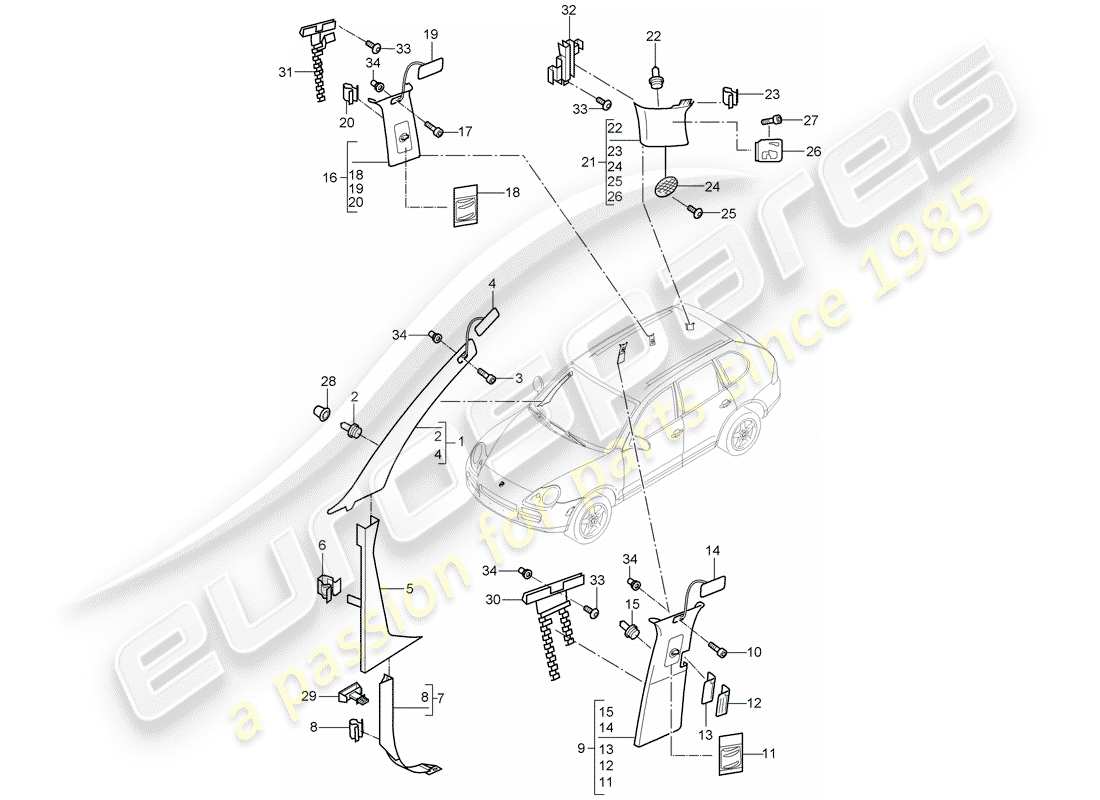 a part diagram from the porsche 2006 (cayenne e1 9pa) parts catalogue