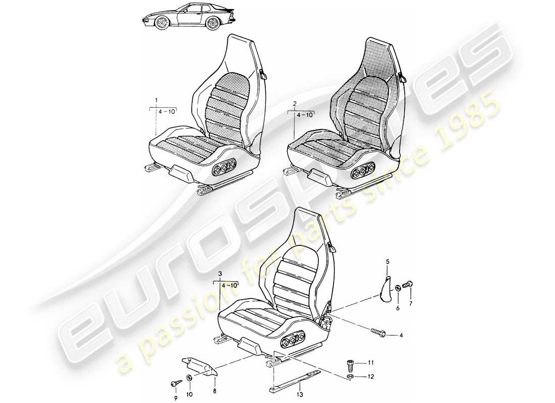 a part diagram from the porsche 1997 (seats for 944/968/911/928) parts catalogue