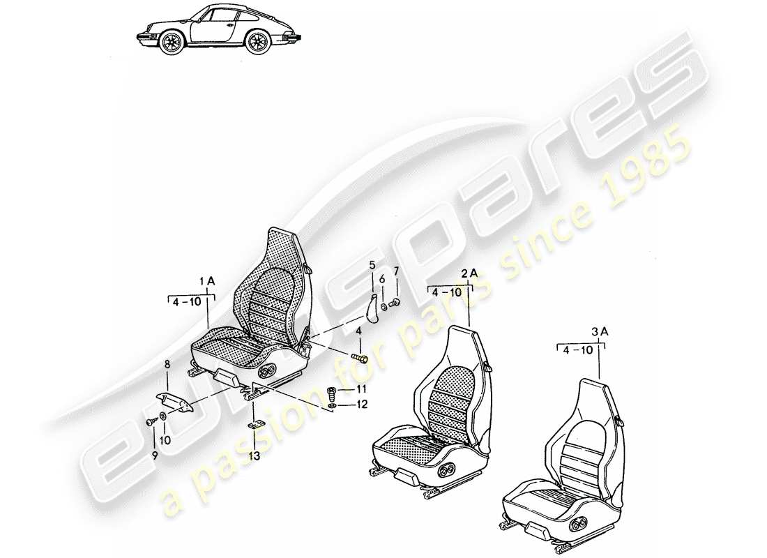 a part diagram from the porsche 1998 (seats for 944/968/911/928) parts catalogue