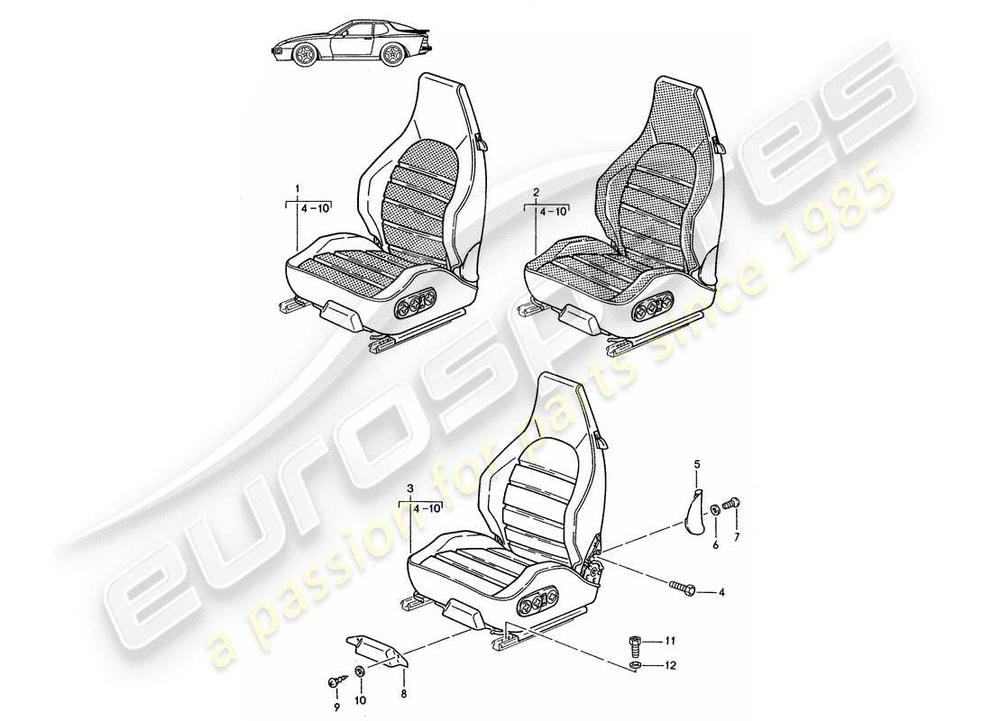 a part diagram from the porsche 1996 (seats for 944/968/911/928) parts catalogue